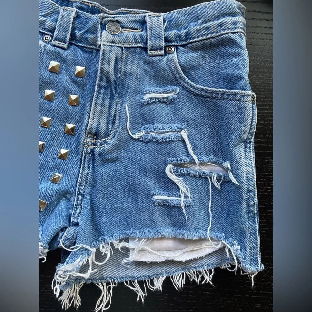 LF ripped denim short shorts with bedazzle on front - Picture 2 of 8